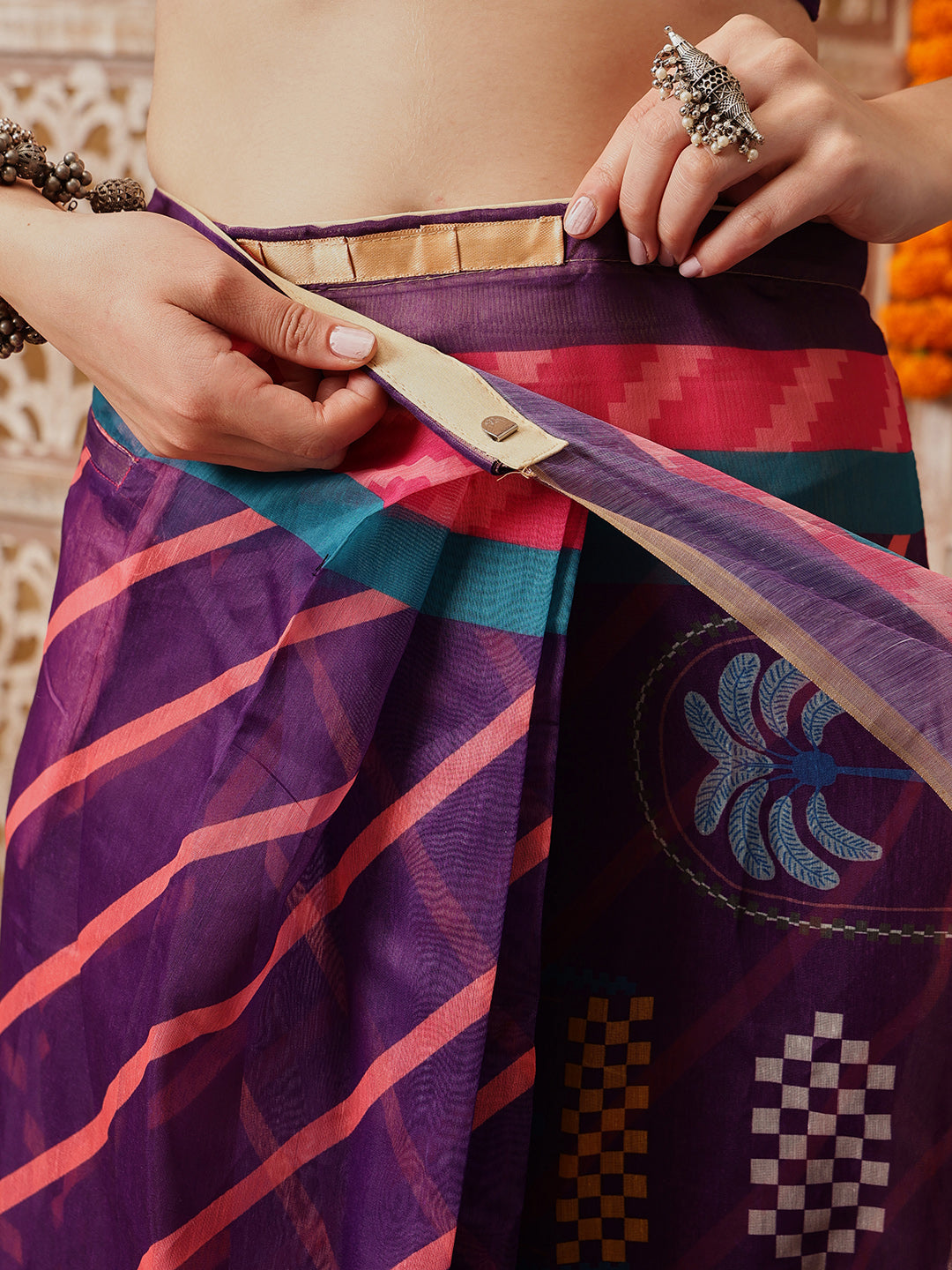 Chanderi Cotton Blend Digital Printed Ready to Wear Saree With Pocket