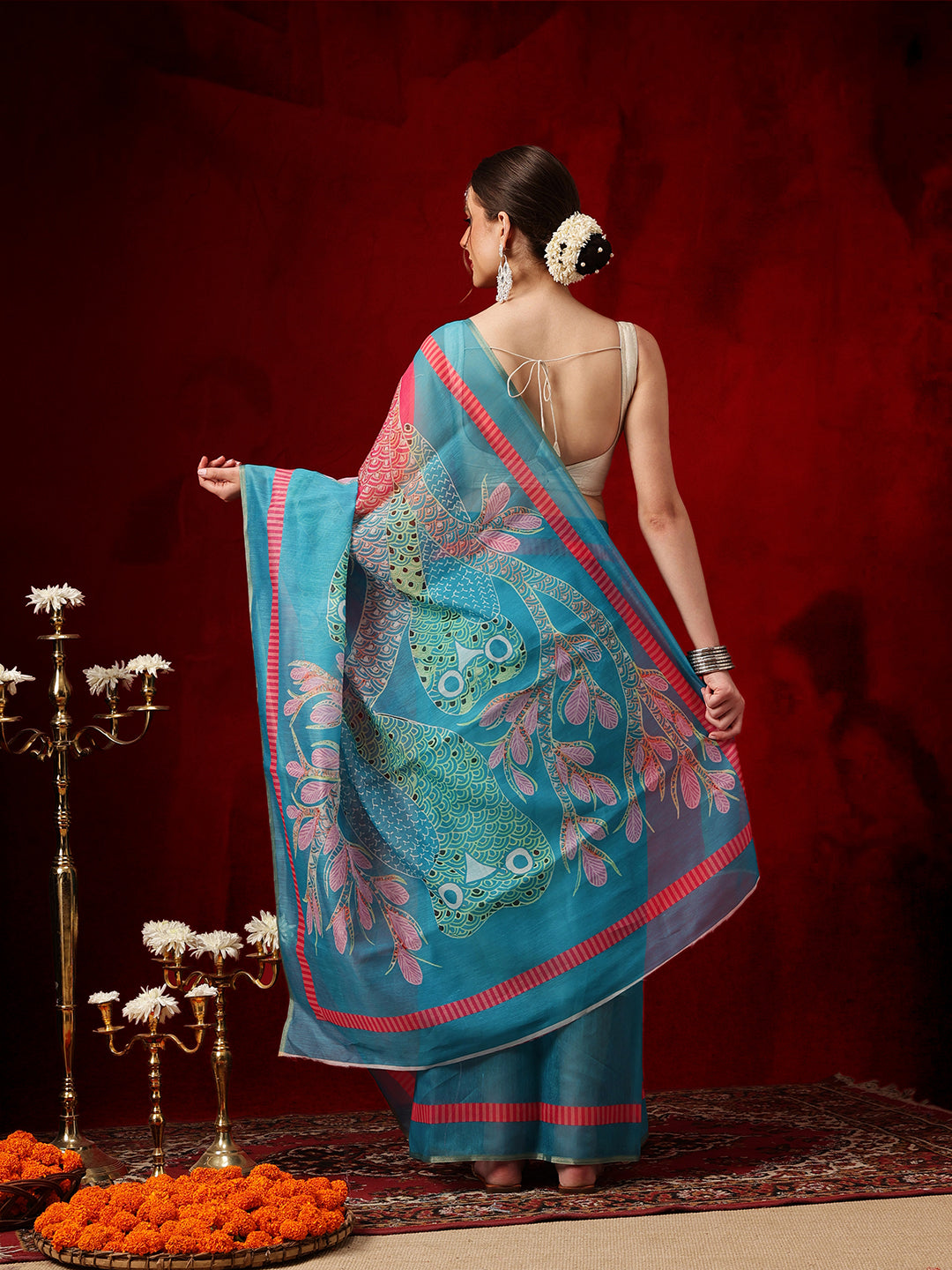 Chanderi Cotton Blend Digital Printed Ready to Wear Saree With Pocket