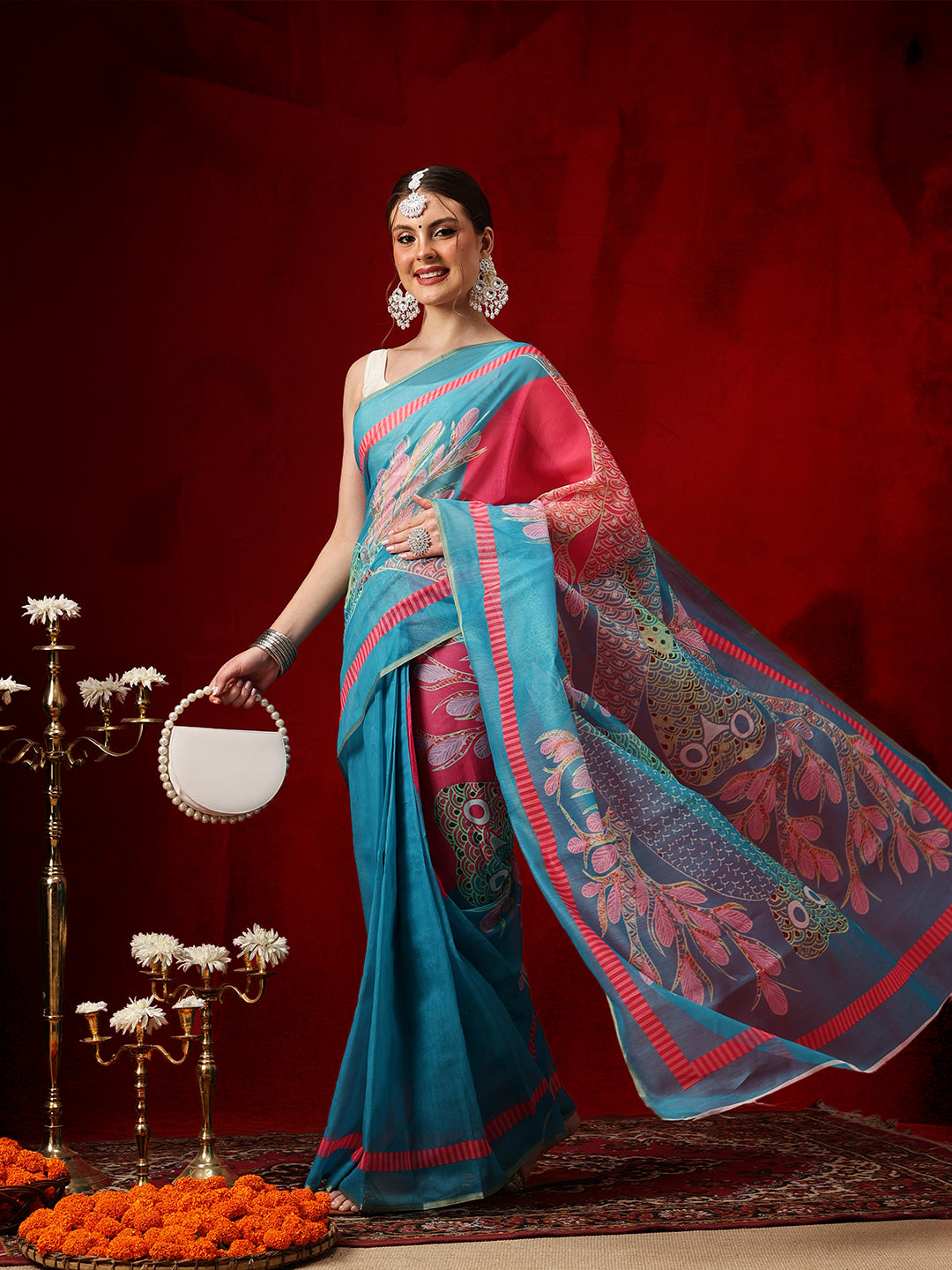 Chanderi Cotton Blend Digital Printed Ready to Wear Saree With Pocket