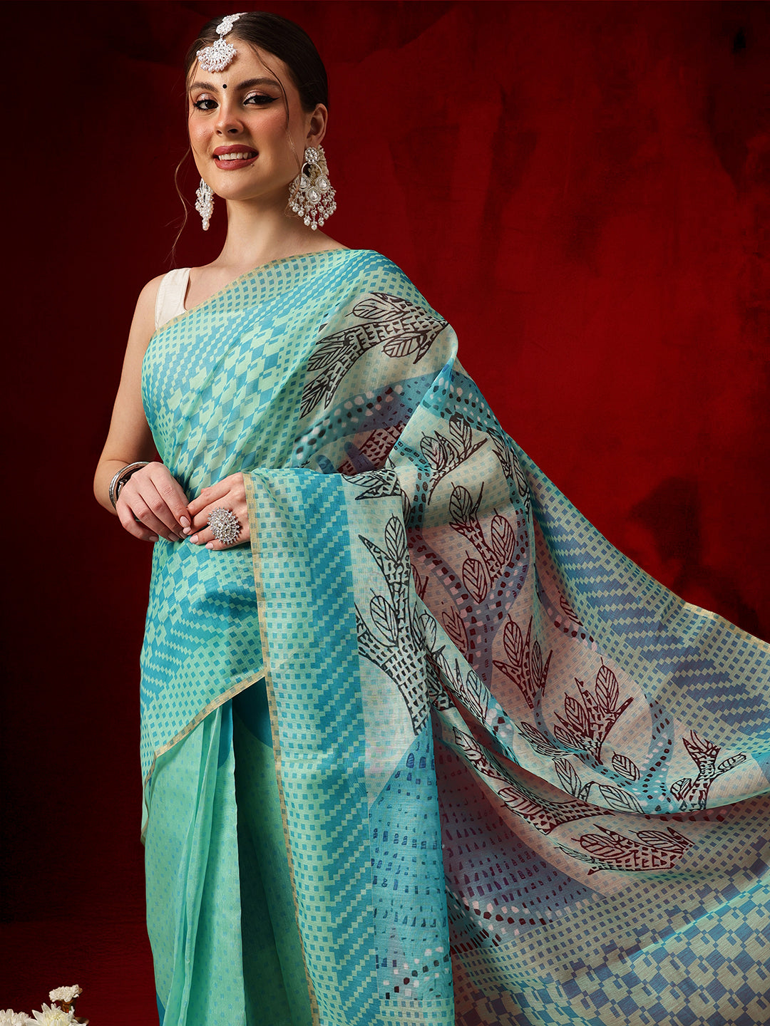 Chanderi Cotton Blend Digital Printed Ready To Wear Saree