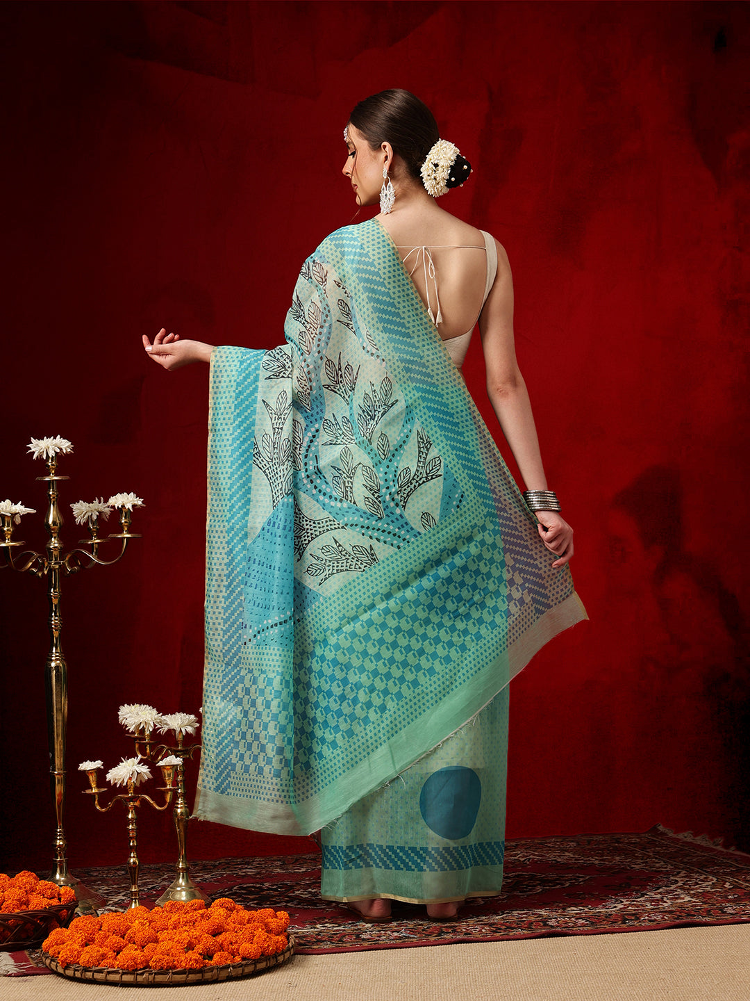 Chanderi Cotton Blend Digital Printed Ready To Wear Saree