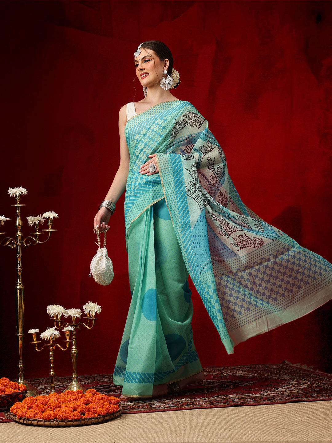 Chanderi Cotton Blend Digital Printed Ready To Wear Saree