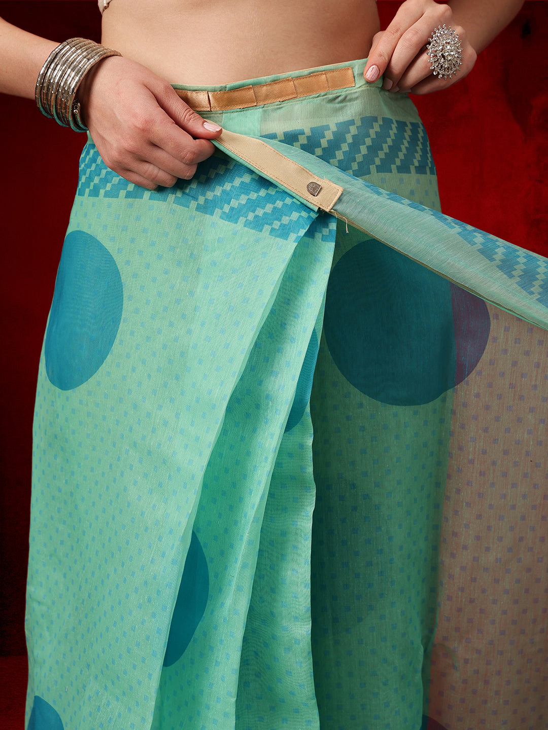 Chanderi Cotton Blend Digital Printed Ready To Wear Saree