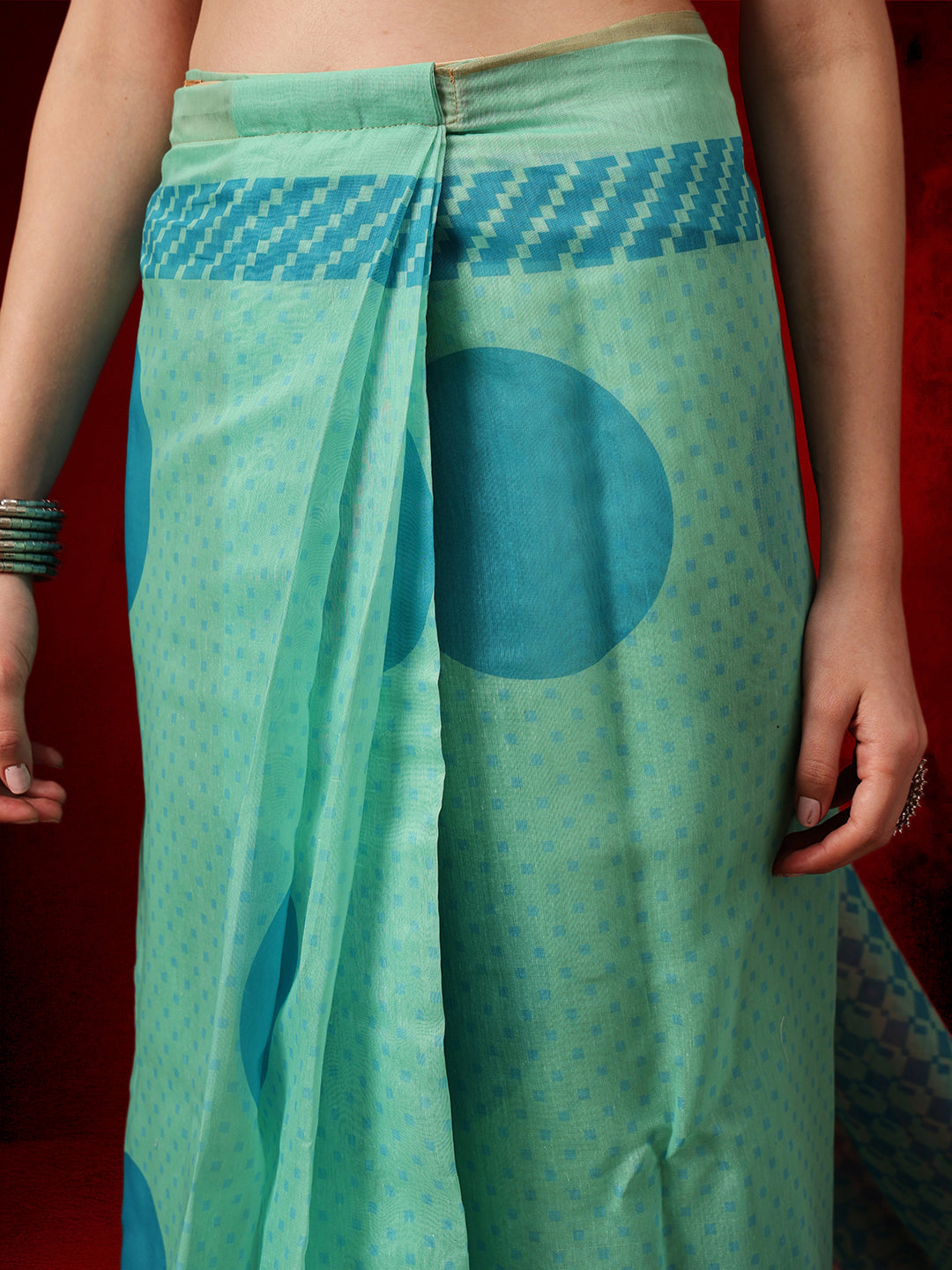 Chanderi Cotton Blend Digital Printed Ready To Wear Saree