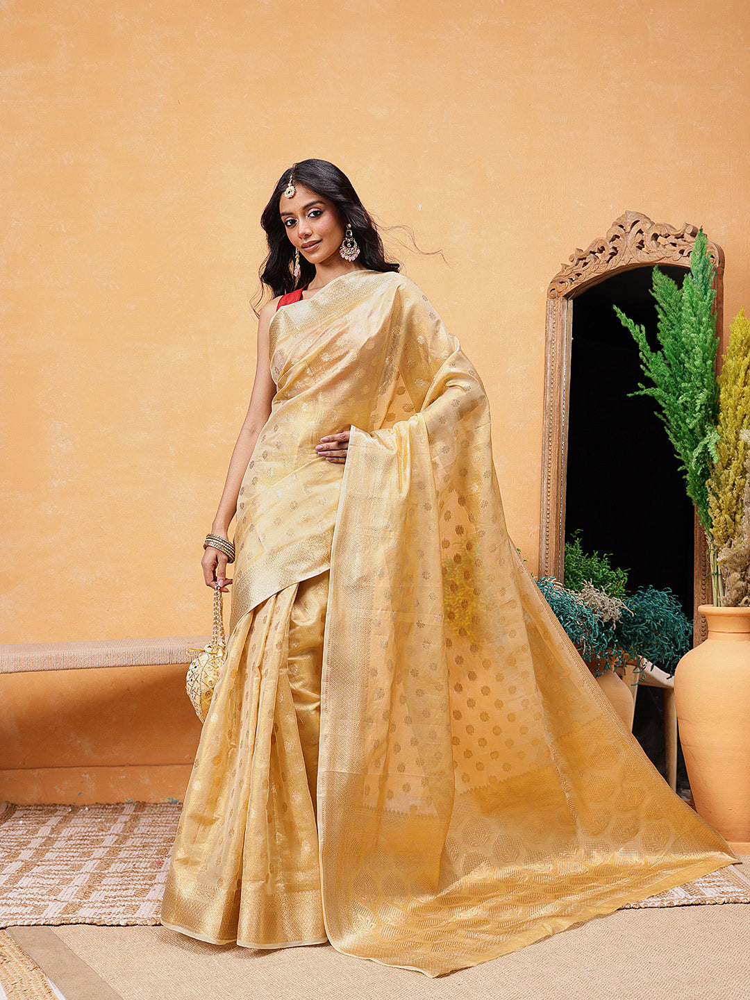 Tissue Silk Zari Woven Ready To Wear Saree