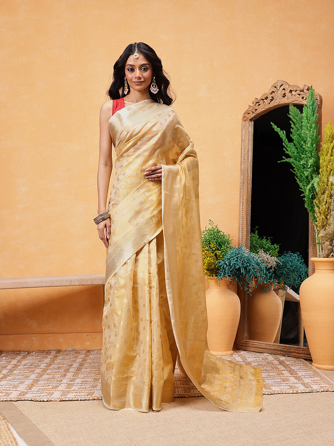 Tissue Silk Zari Woven Ready To Wear Saree