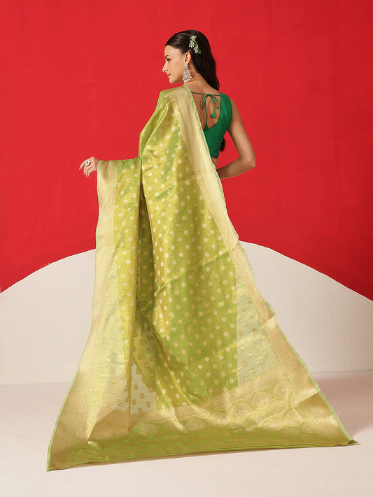 Semi Kanjivaram Tissue Silk Gold Zari Woven Ready to Wear Saree