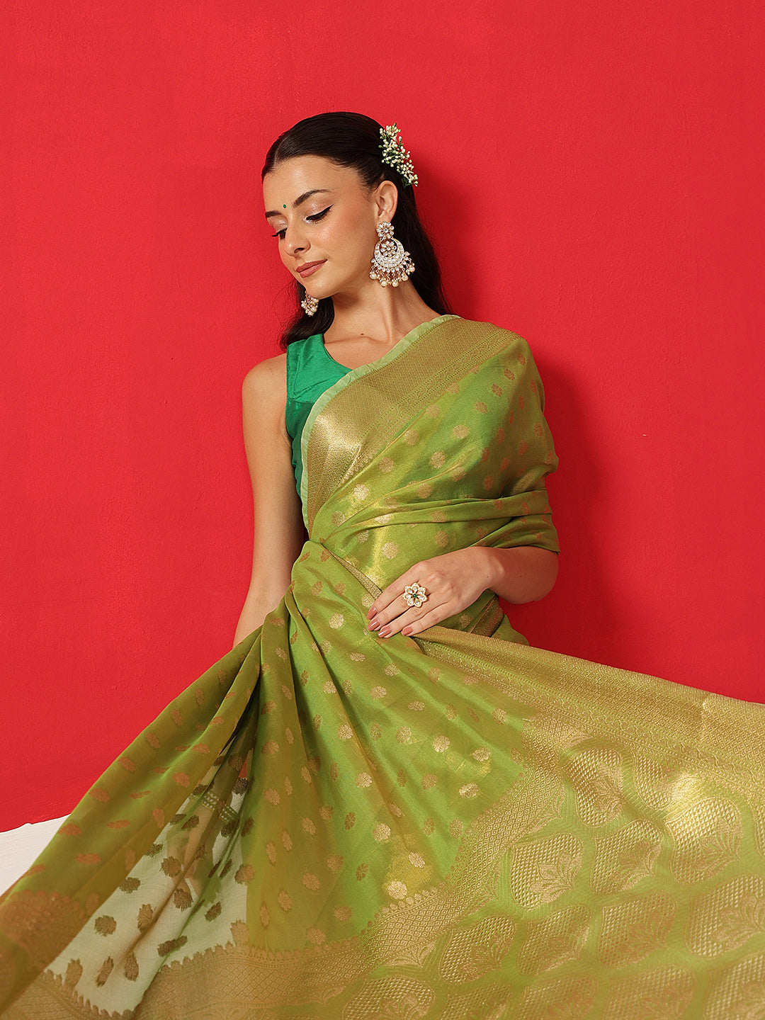 Semi Kanjivaram Tissue Silk Gold Zari Woven Ready to Wear Saree