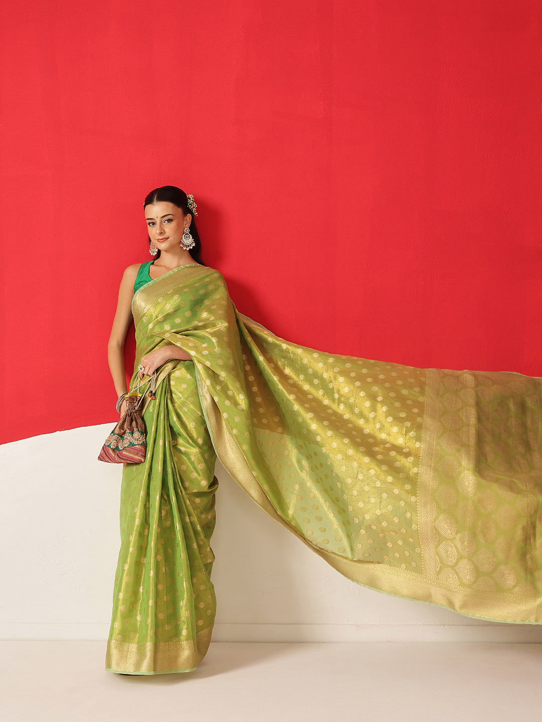 Semi Kanjivaram Tissue Silk Gold Zari Woven Ready to Wear Saree