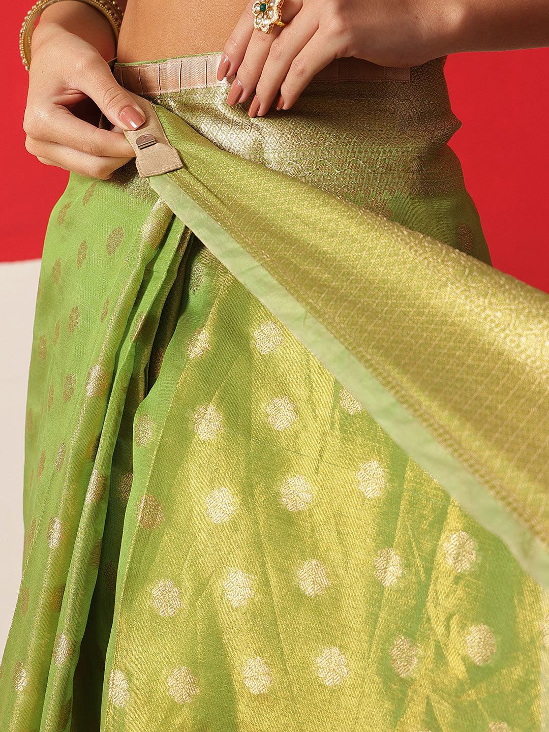 Semi Kanjivaram Tissue Silk Gold Zari Woven Ready to Wear Saree