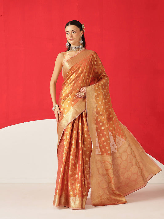 Semi Kanjivaram Tissue Silk Gold Zari Woven Ready to Wear Saree