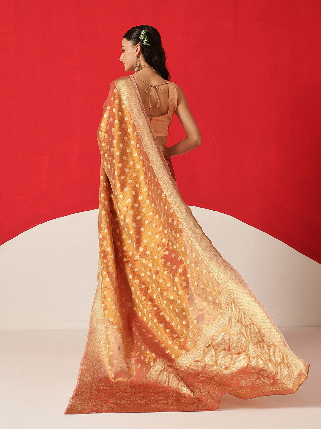 Semi Kanjivaram Tissue Silk Gold Zari Woven Ready to Wear Saree