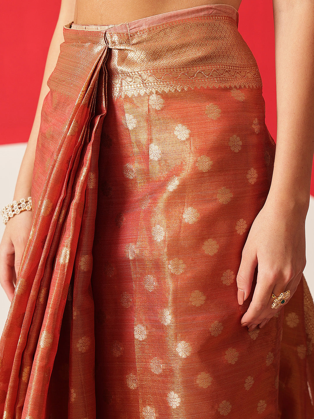Semi Kanjivaram Tissue Silk Gold Zari Woven Ready to Wear Saree