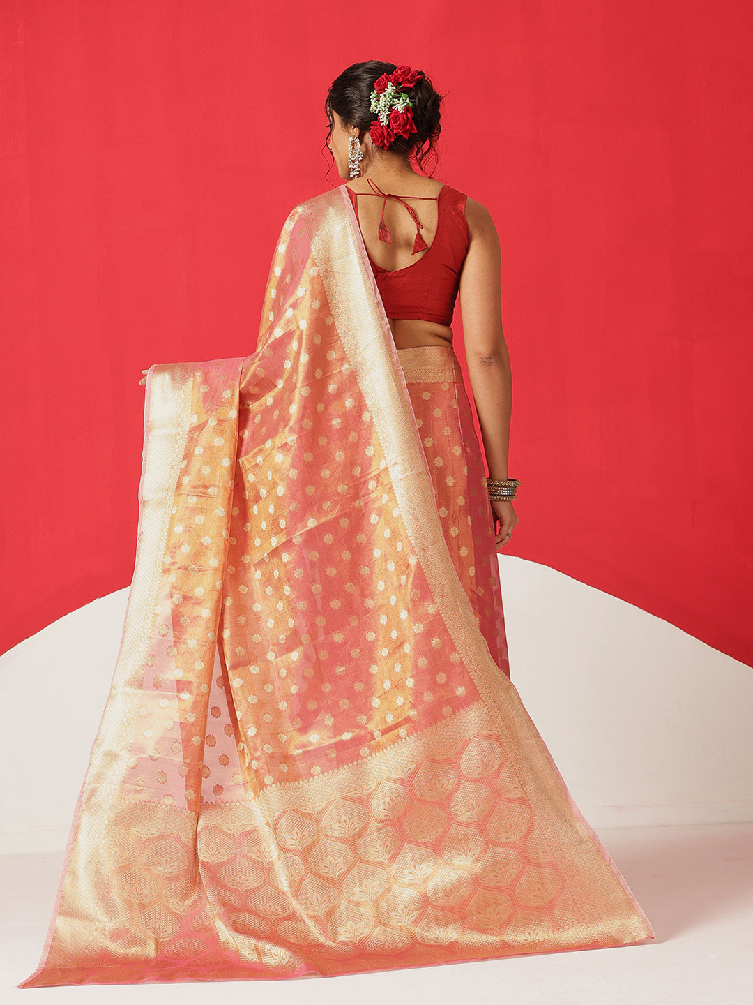 Semi Kanjivaram Tissue Silk Gold Zari Woven Ready to Wear Saree