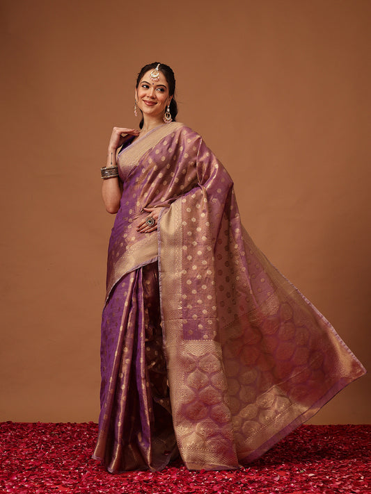 Semi Kanjivaram Tissue Silk Gold Zari Woven Ready to Wear Saree
