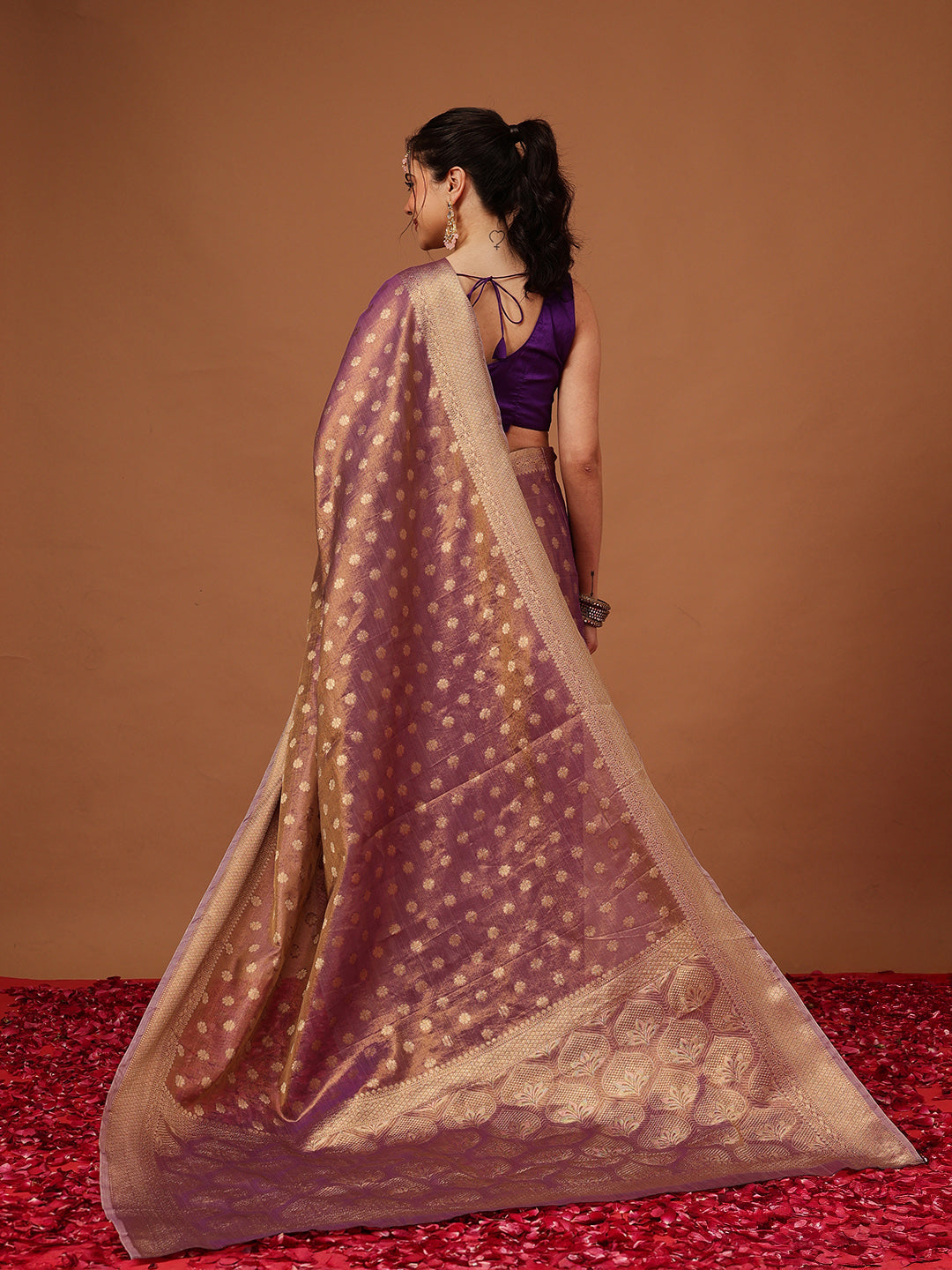 Semi Kanjivaram Tissue Silk Gold Zari Woven Ready to Wear Saree