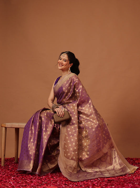 Semi Kanjivaram Tissue Silk Gold Zari Woven Ready to Wear Saree