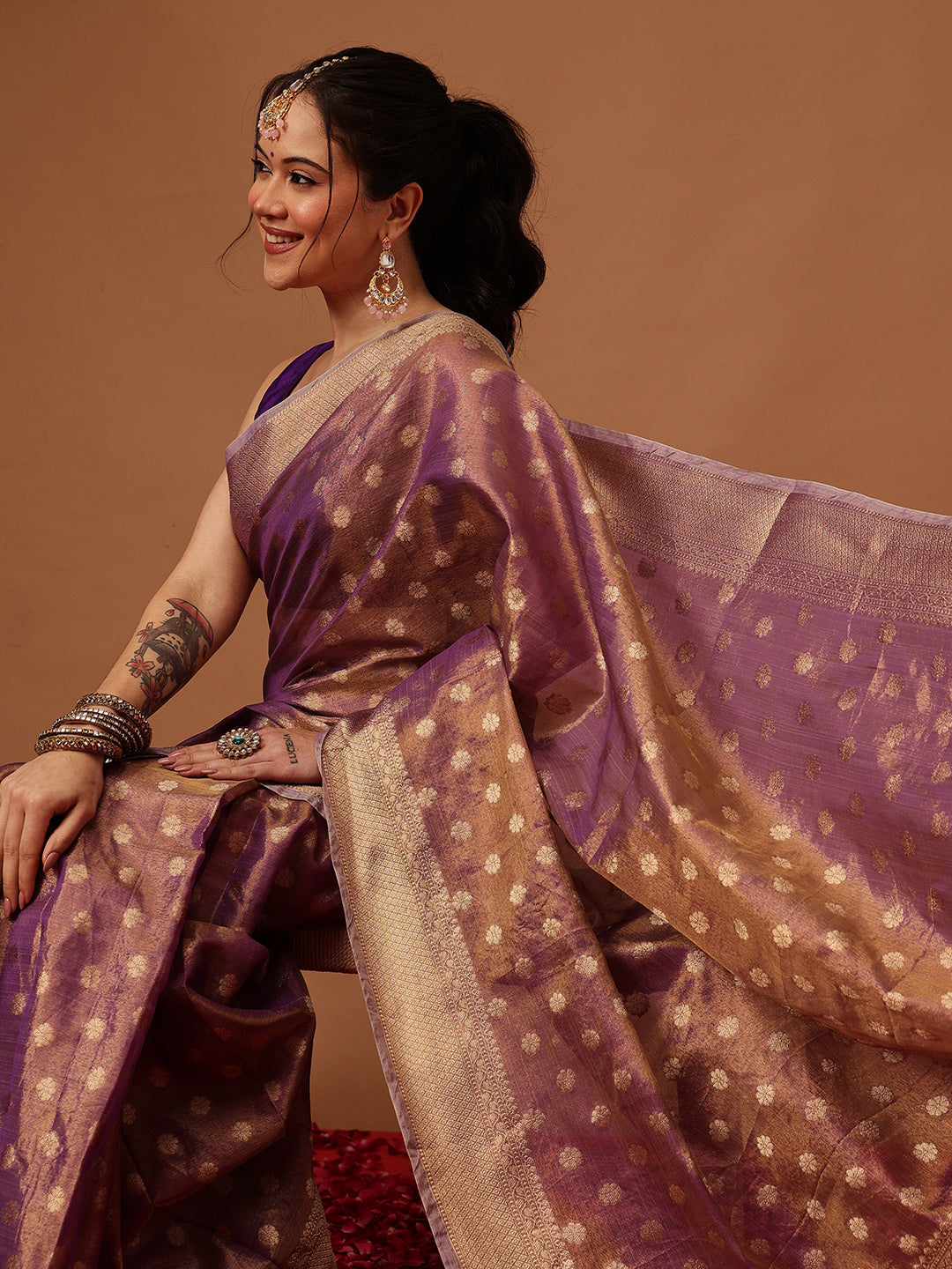 Semi Kanjivaram Tissue Silk Gold Zari Woven Ready to Wear Saree