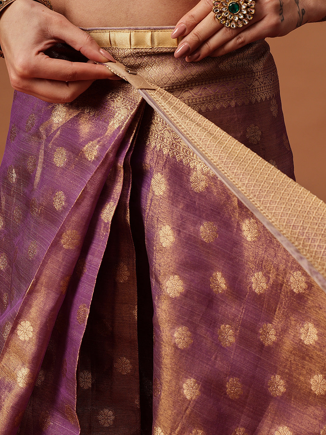 Semi Kanjivaram Tissue Silk Gold Zari Woven Ready to Wear Saree