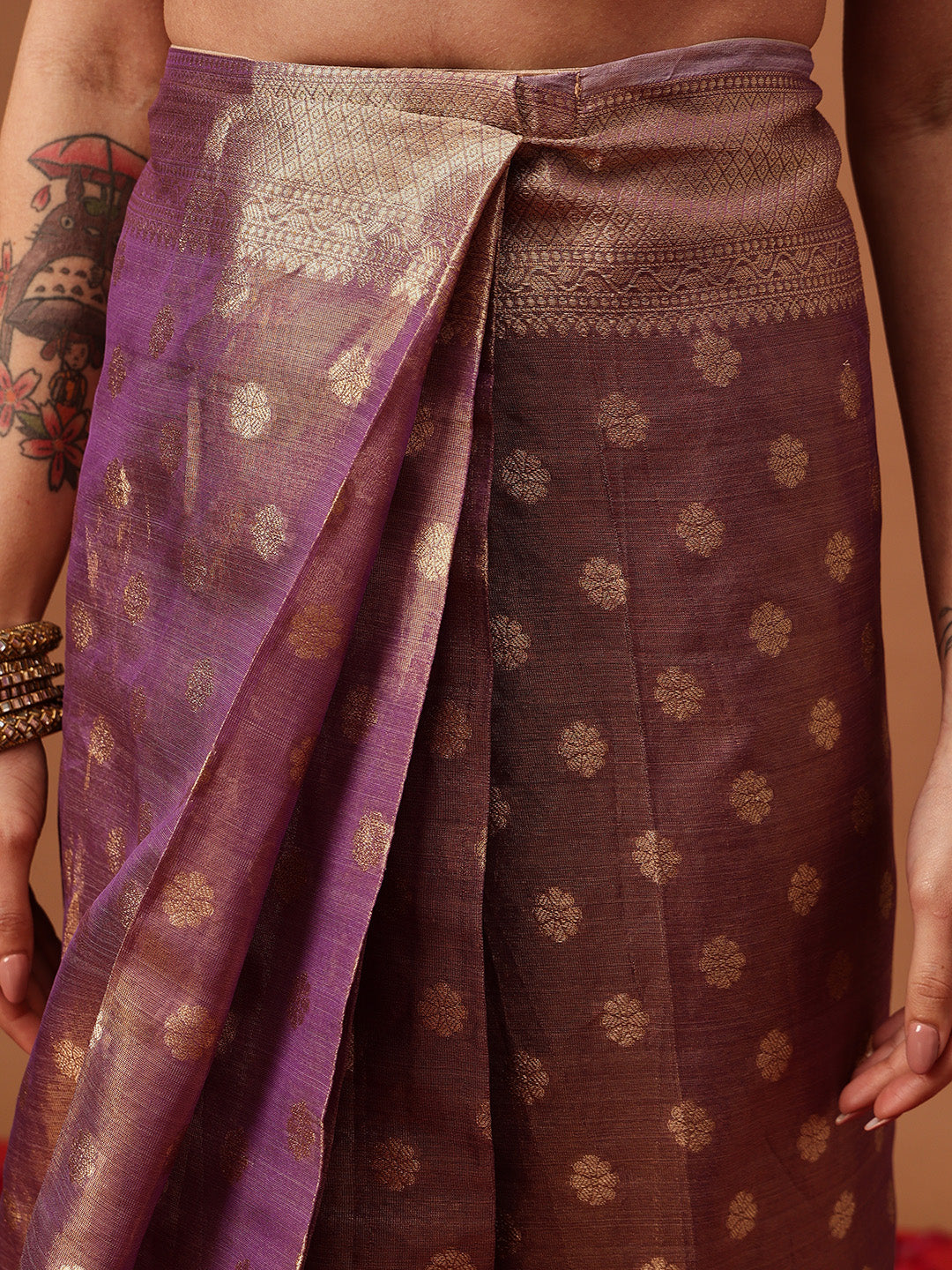 Semi Kanjivaram Tissue Silk Gold Zari Woven Ready to Wear Saree