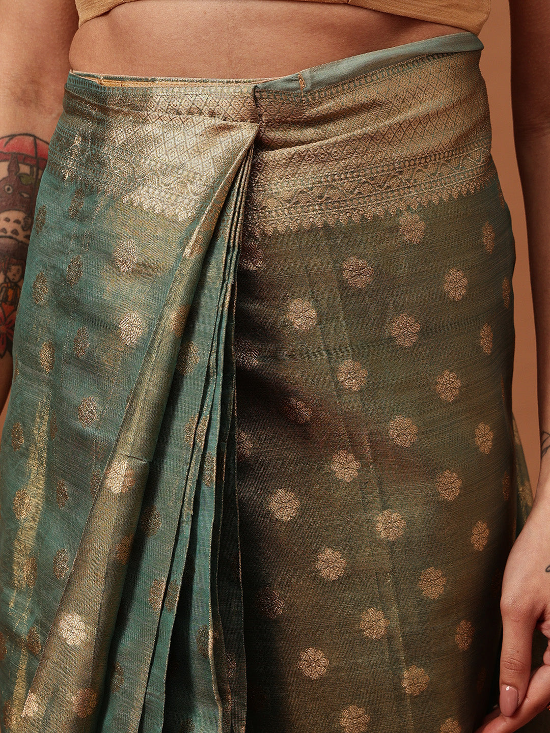 Semi Kanjivaram Tissue Silk Gold Zari Woven Ready to Wear Saree