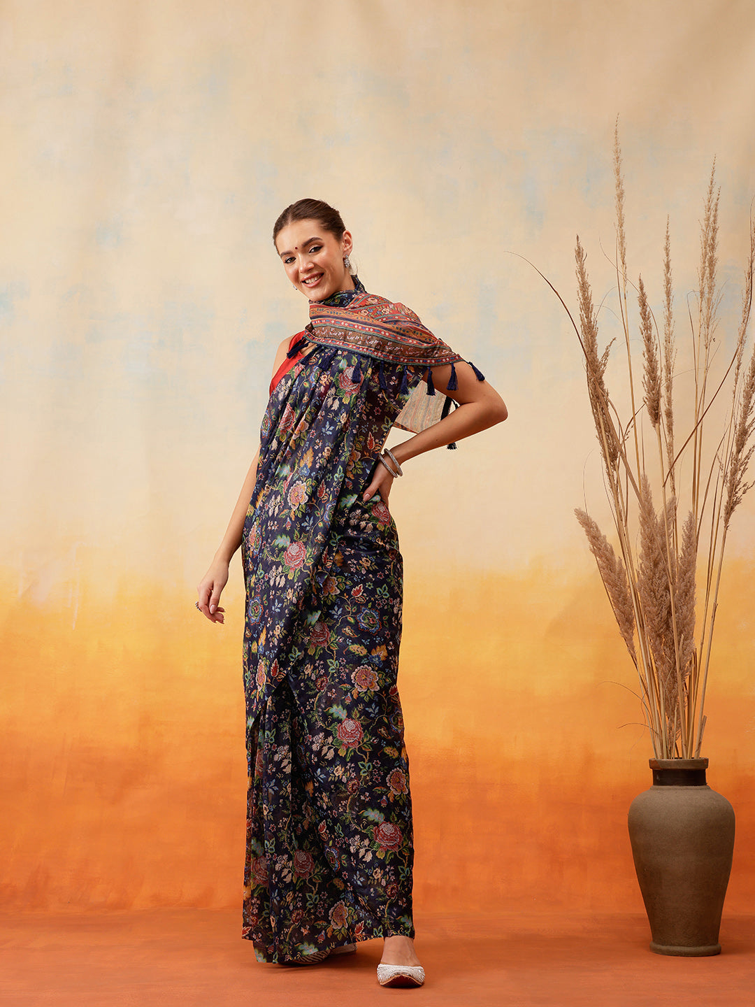 Floral Cotton Ready to Wear Printed Saree