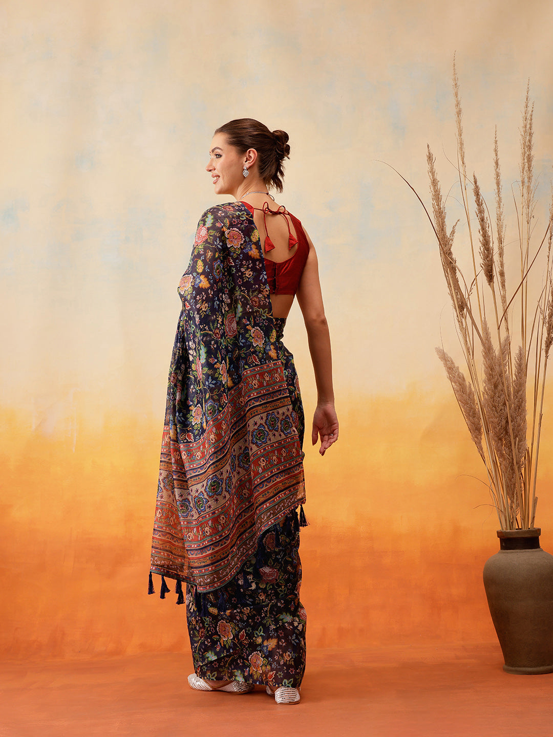 Floral Cotton Ready to Wear Printed Saree