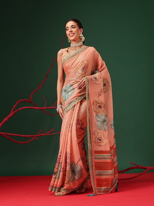 Floral Printed Chanderi Ready to Wear Saree