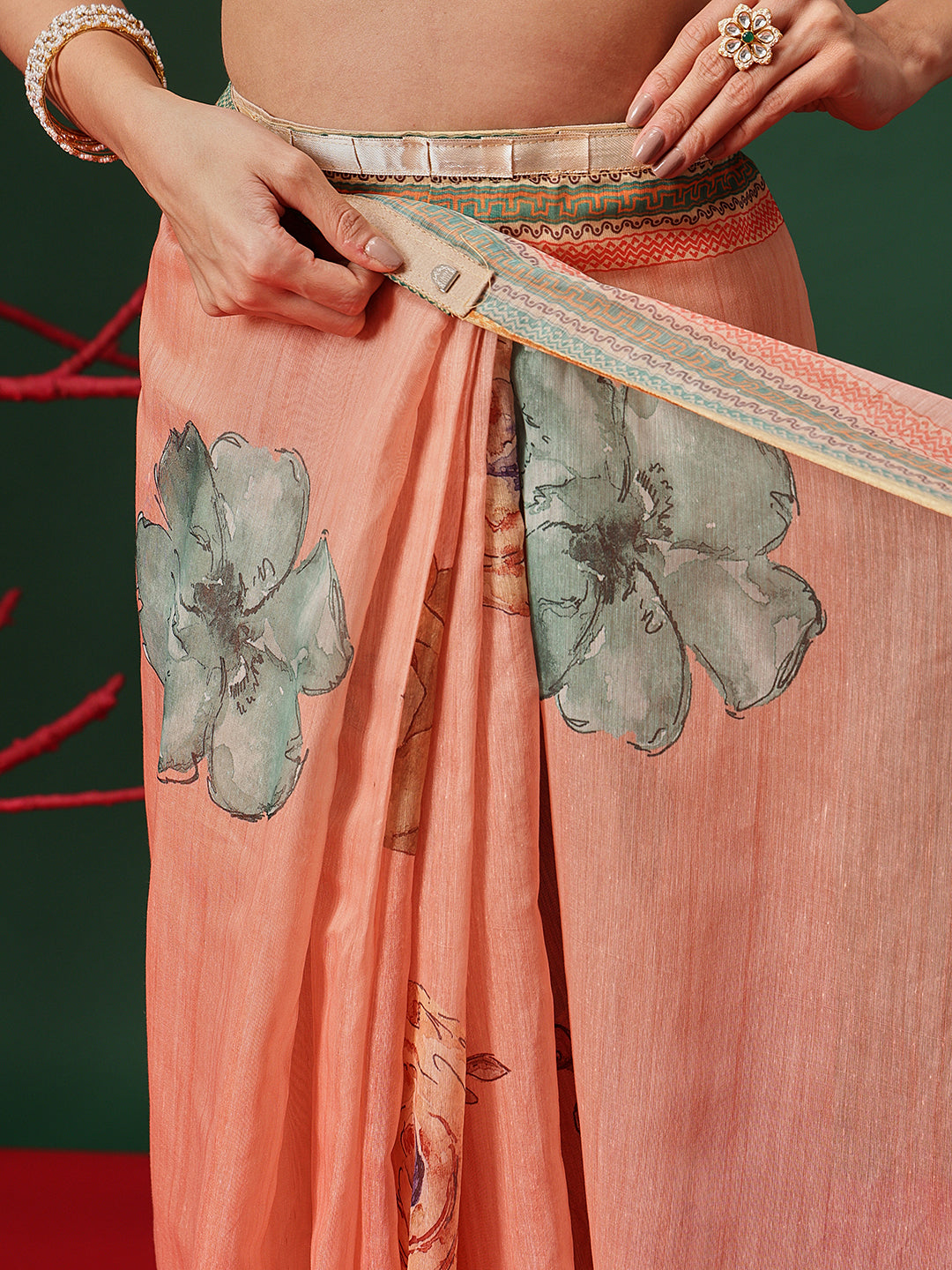 Floral Printed Chanderi Ready to Wear Saree