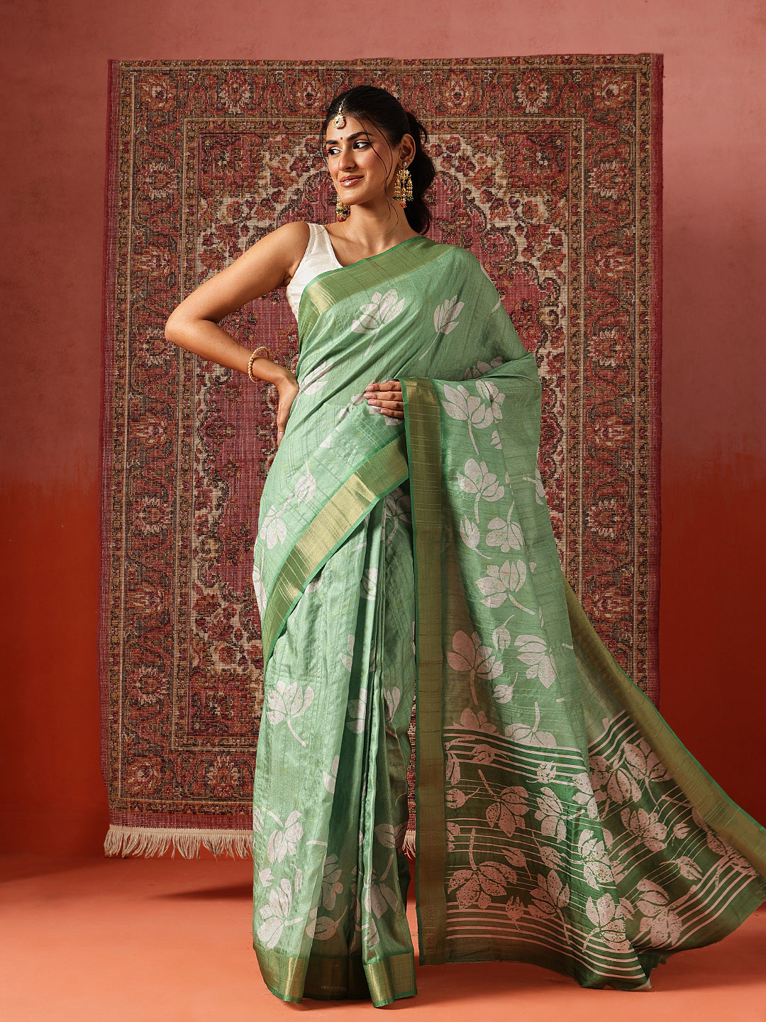 Floral Printed Kotha Silk Ready to Wear Saree With Zari Border
