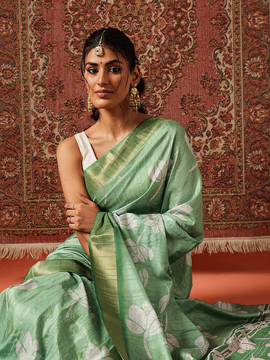 Floral Printed Kotha Silk Ready to Wear Saree With Zari Border