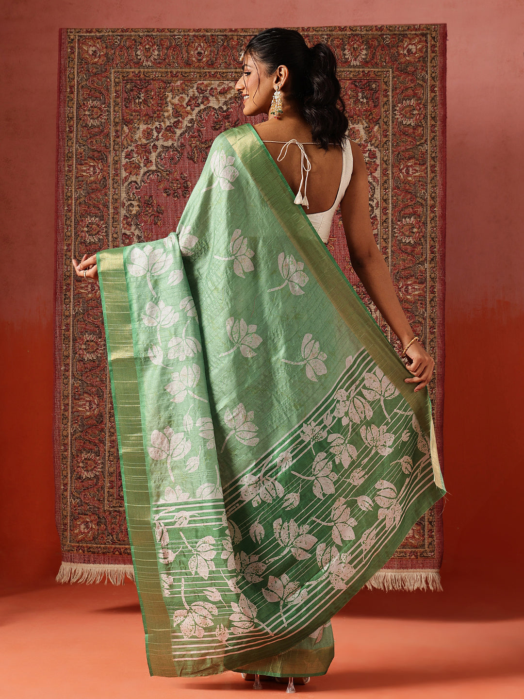 Floral Printed Kotha Silk Ready to Wear Saree With Zari Border