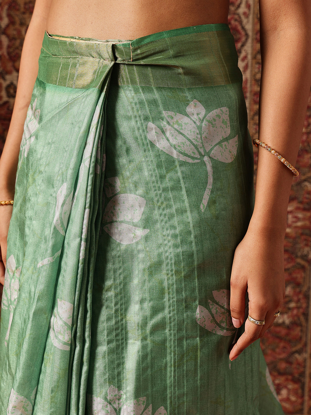 Floral Printed Kotha Silk Ready to Wear Saree With Zari Border