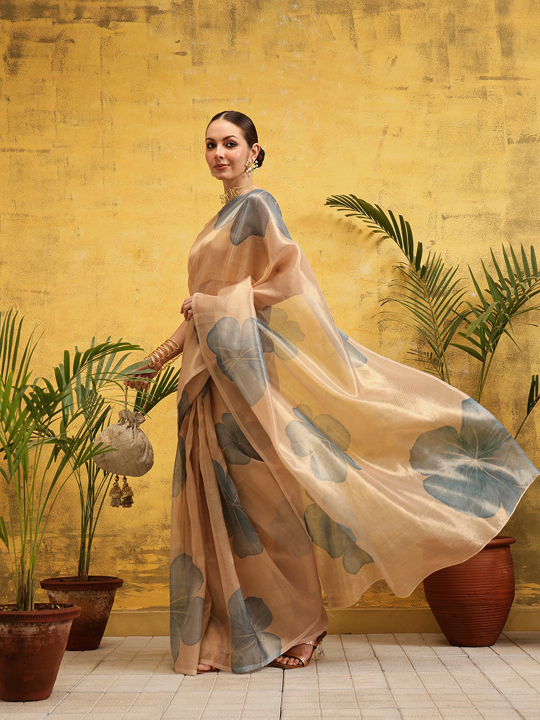 Women's Printed Muga Zari Tissue Silk Saree