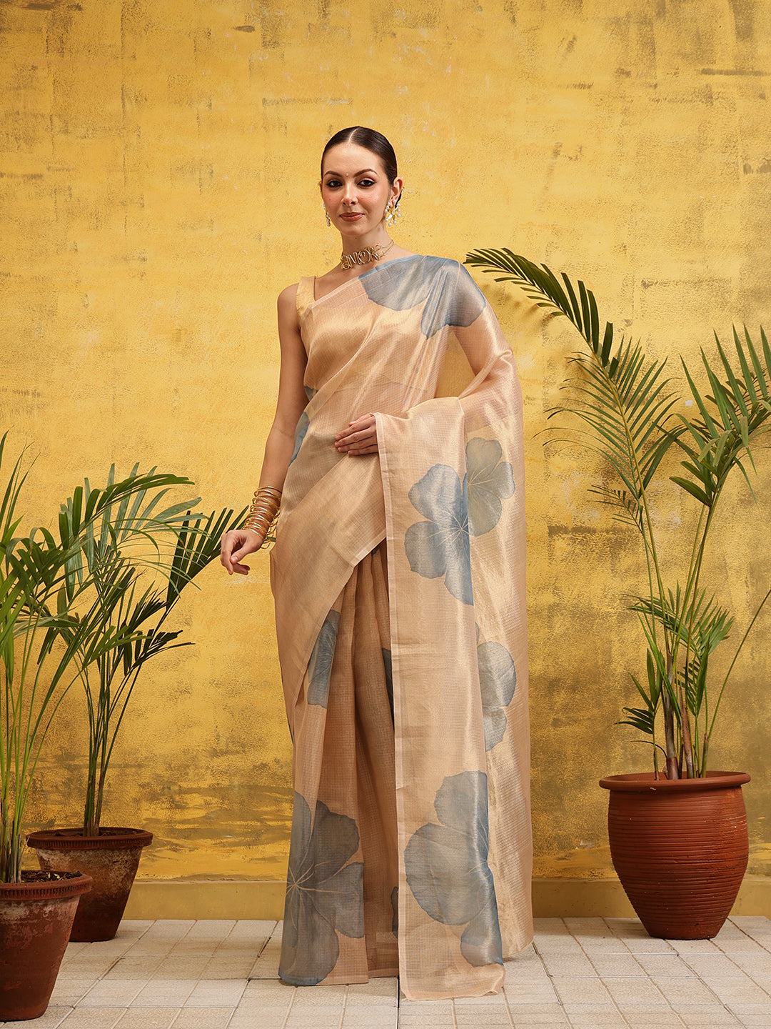 Women's Printed Muga Zari Tissue Silk Saree