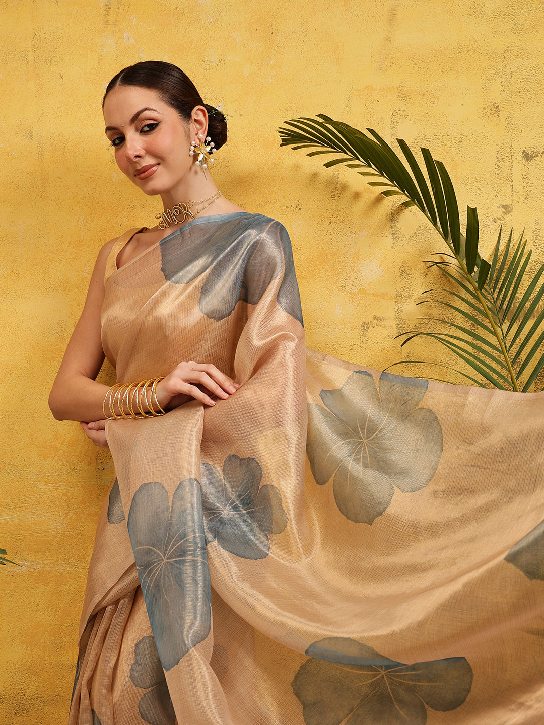 Women's Printed Muga Zari Tissue Silk Saree