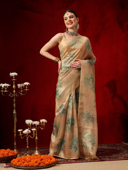 Women's Cotton Silk Floral Printed Ready to Wear Saree