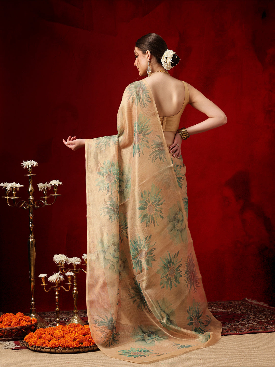 Women's Cotton Silk Floral Printed Ready to Wear Saree