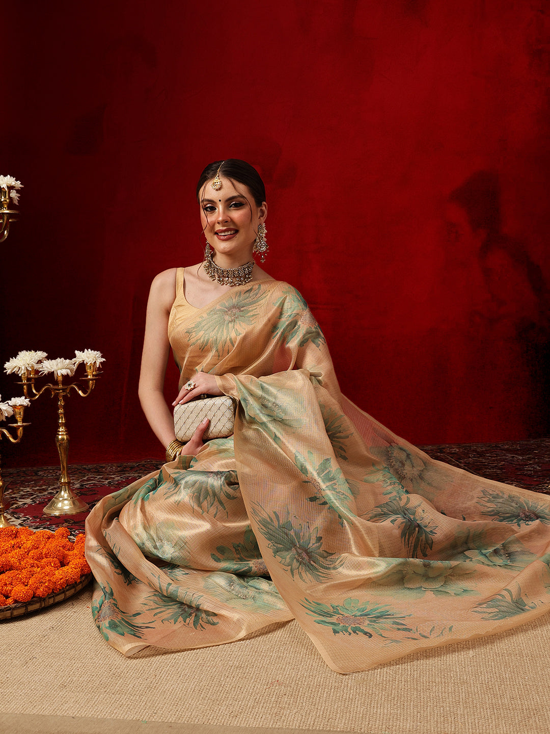 Women's Cotton Silk Floral Printed Ready to Wear Saree