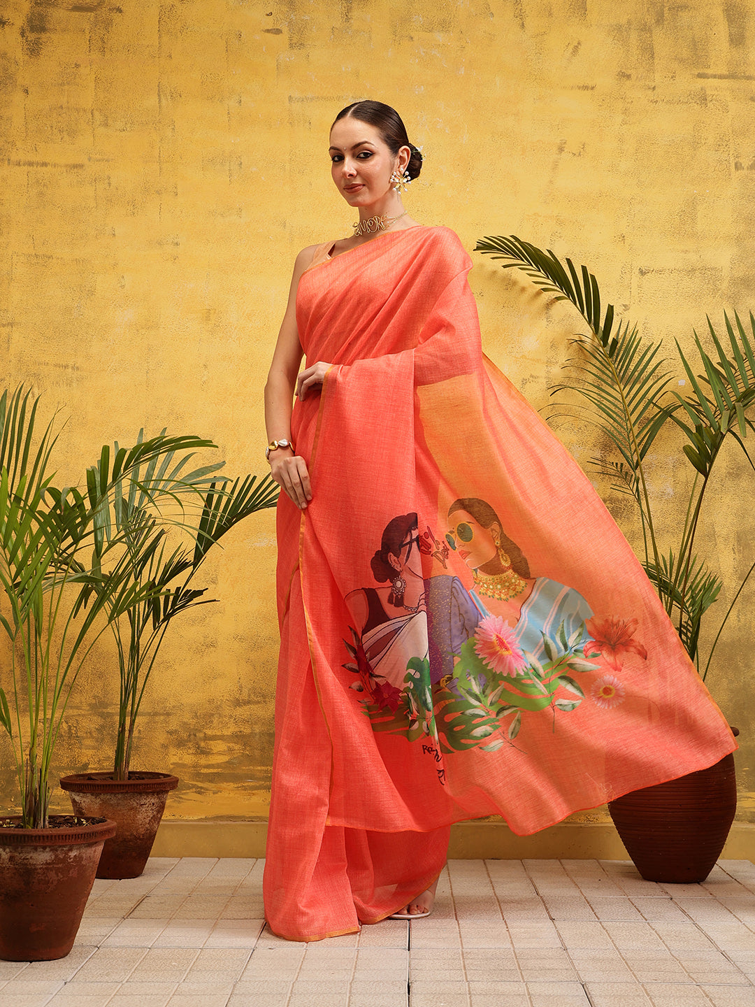 Women's Cotton Silk Digital Printed Ready to Wear Saree