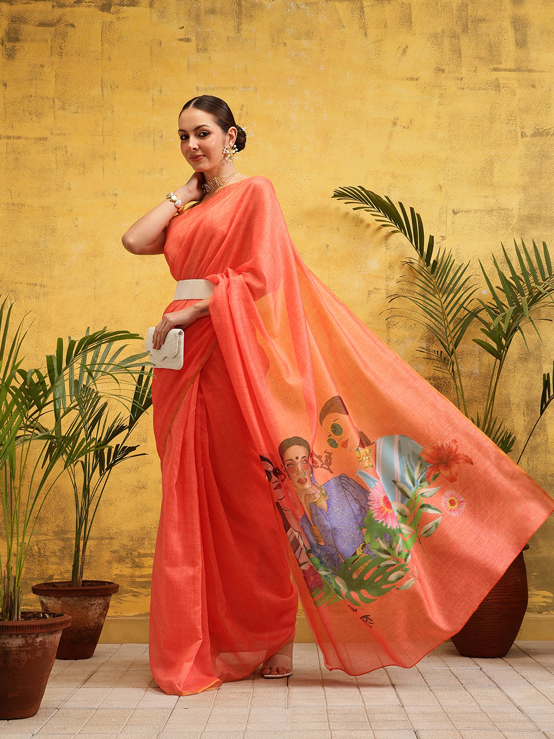 Women's Cotton Silk Digital Printed Ready to Wear Saree