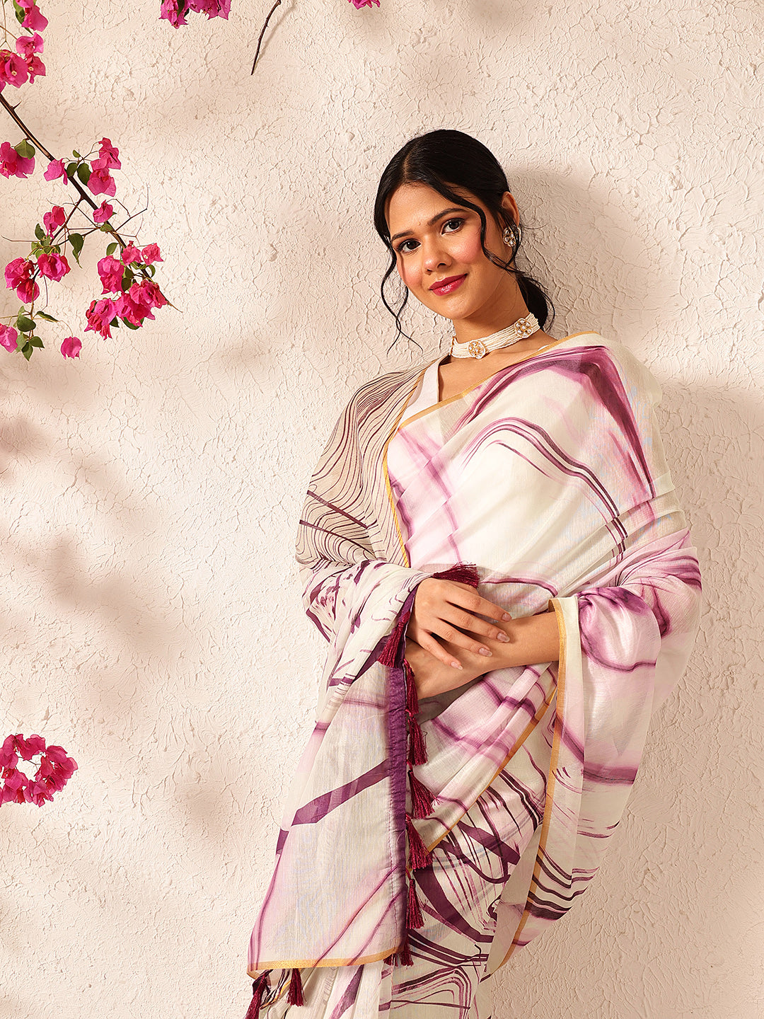 Chanderi Tie And Dye Digital Printed Ready to Wear Saree
