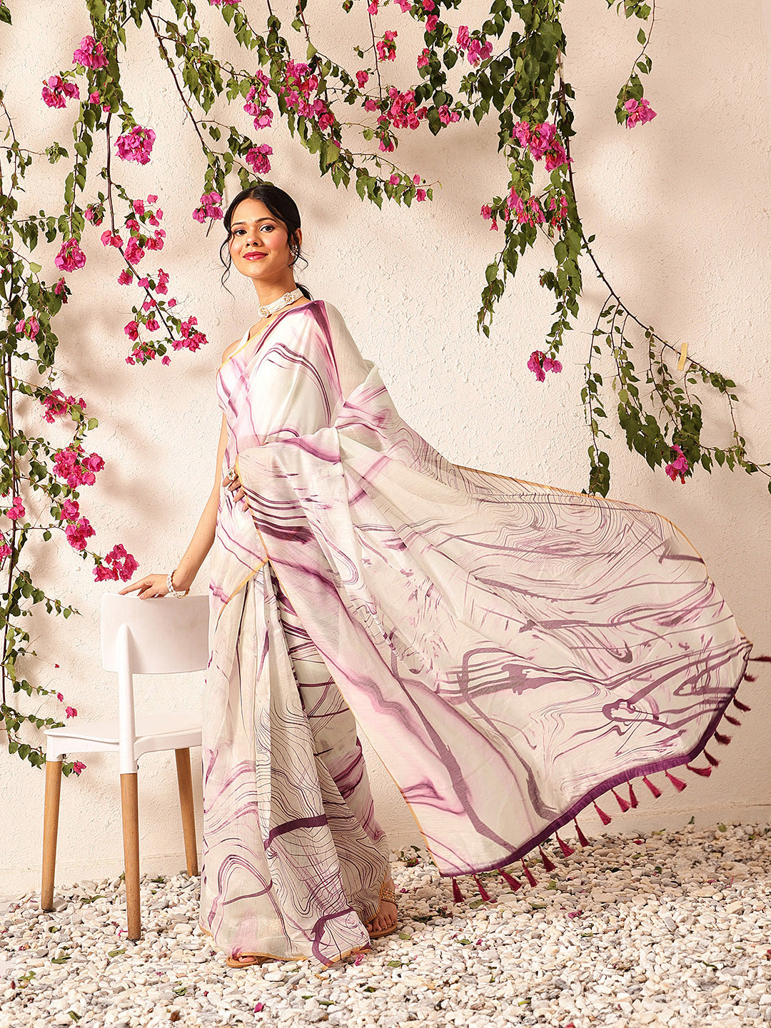Chanderi Tie And Dye Digital Printed Ready to Wear Saree