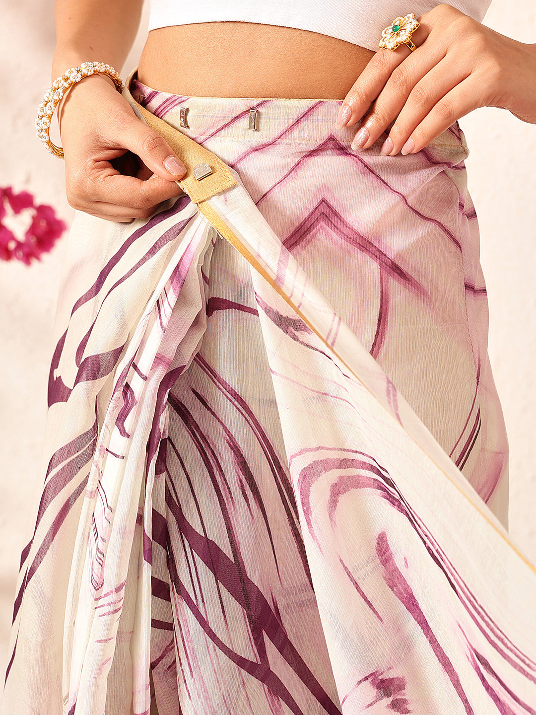 Chanderi Tie And Dye Digital Printed Ready to Wear Saree