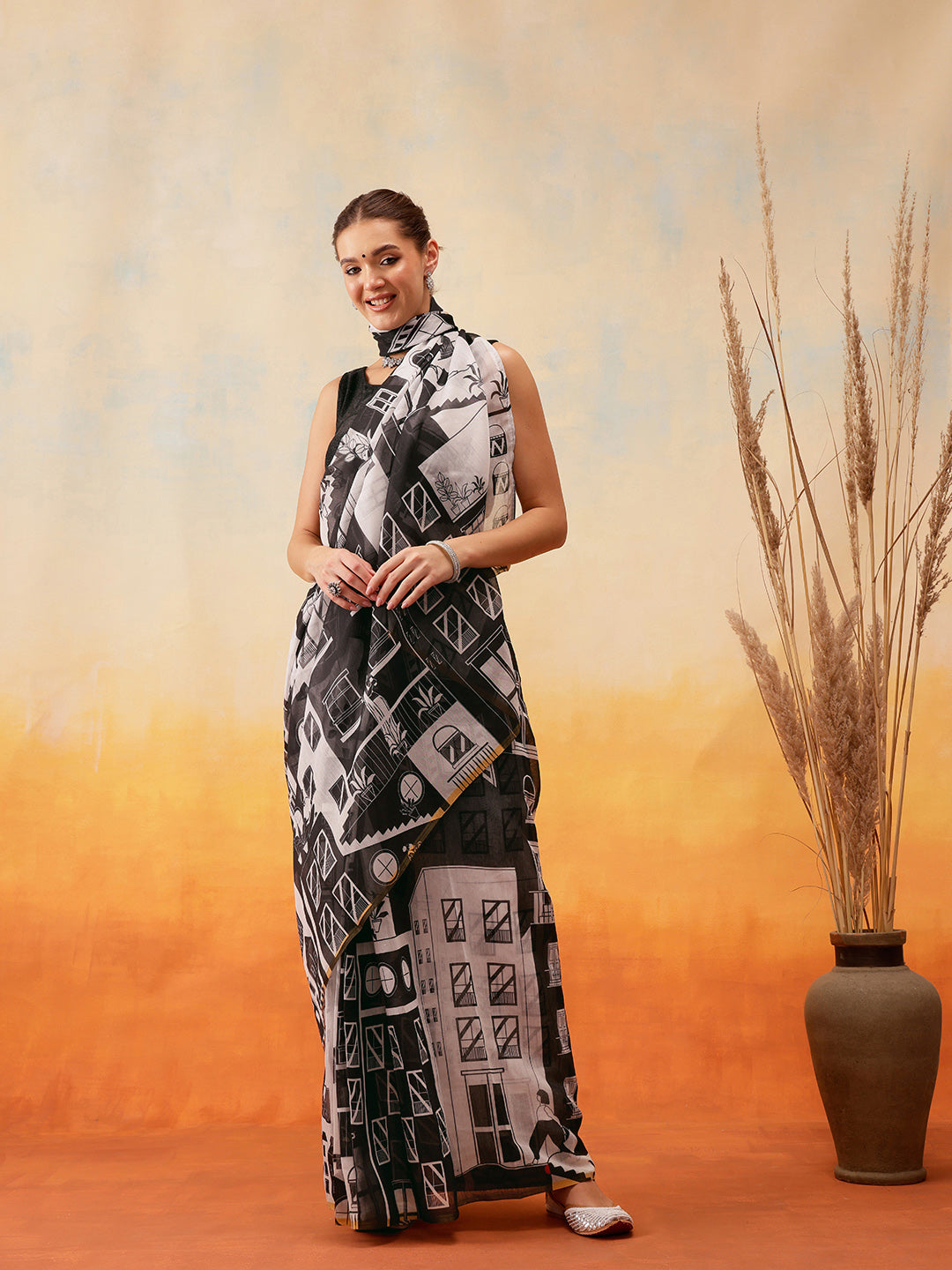 Printed Chanderi Cotton Ready to Wear Saree