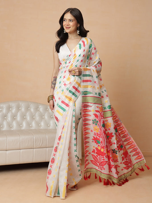 Women's Bengali Style Dhakai Cotton Jamdani Ready to Wear Saree