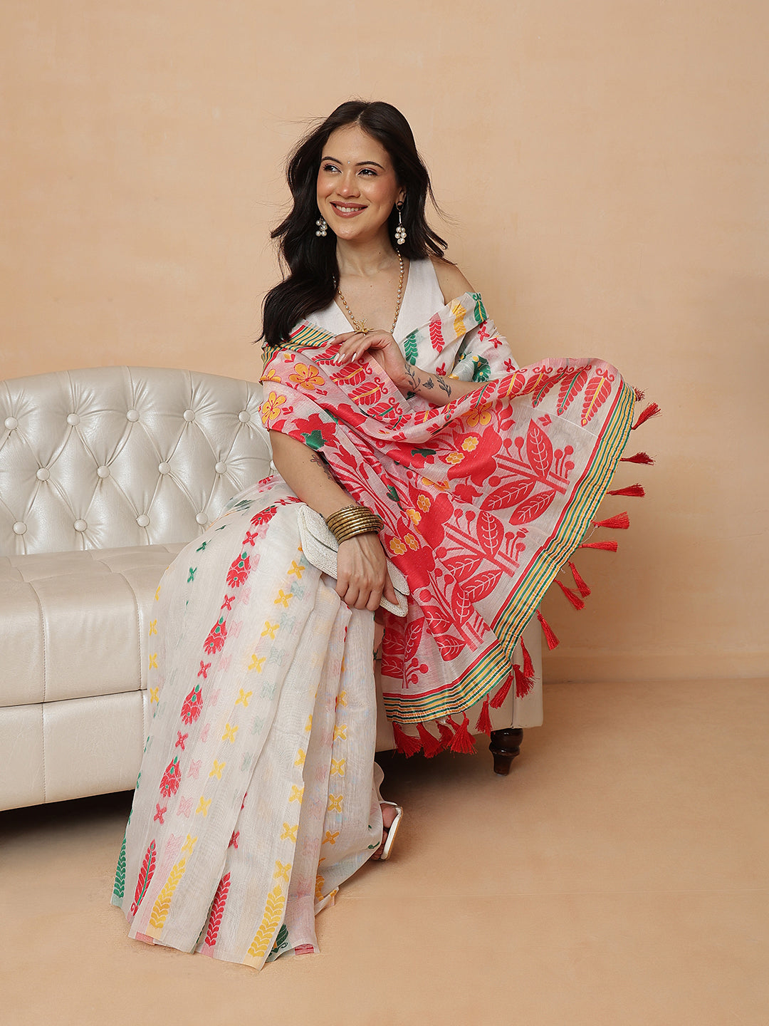 Women's Bengali Style Dhakai Cotton Jamdani Ready to Wear Saree