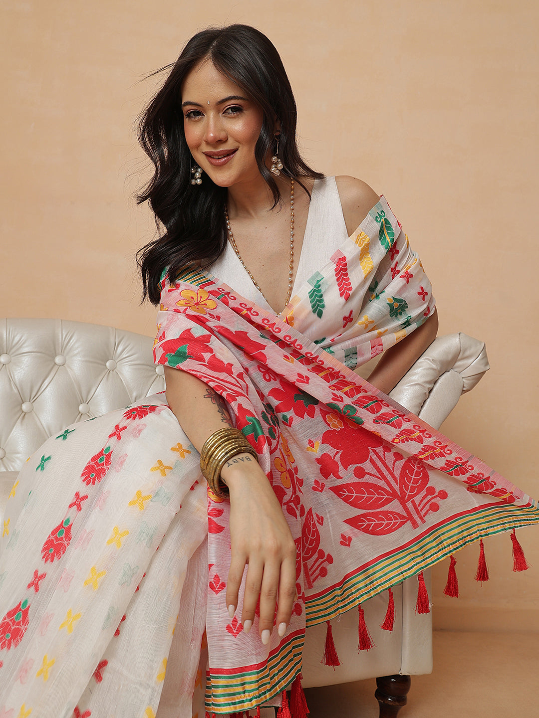 Women's Bengali Style Dhakai Cotton Jamdani Ready to Wear Saree
