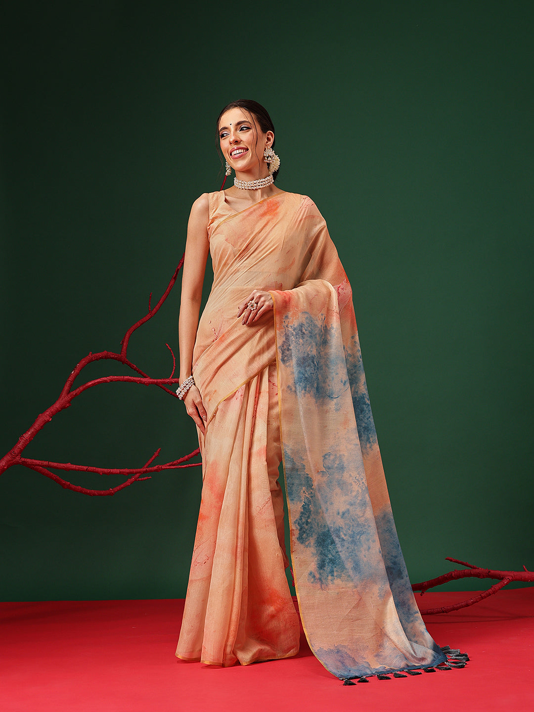 Tie-Die Printed Organza Ready to Wear Saree