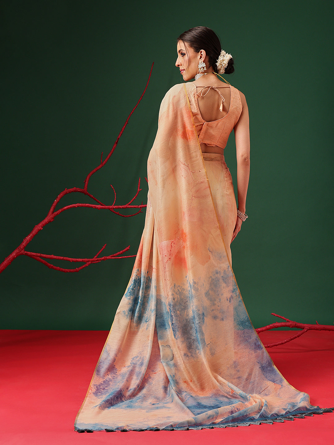 Tie-Die Printed Organza Ready to Wear Saree